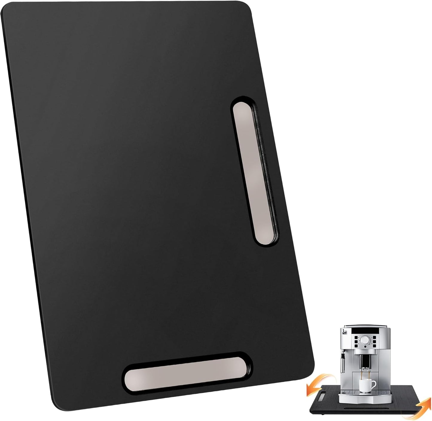 Joy&Grace Appliance Slider for Kitchen Appliances 360° Rolling Sliding Tray for Coffee Maker Countertop, Bamboo Coffee Pot Slider Rolling Tray (Black, Medium 14.5" x 10")