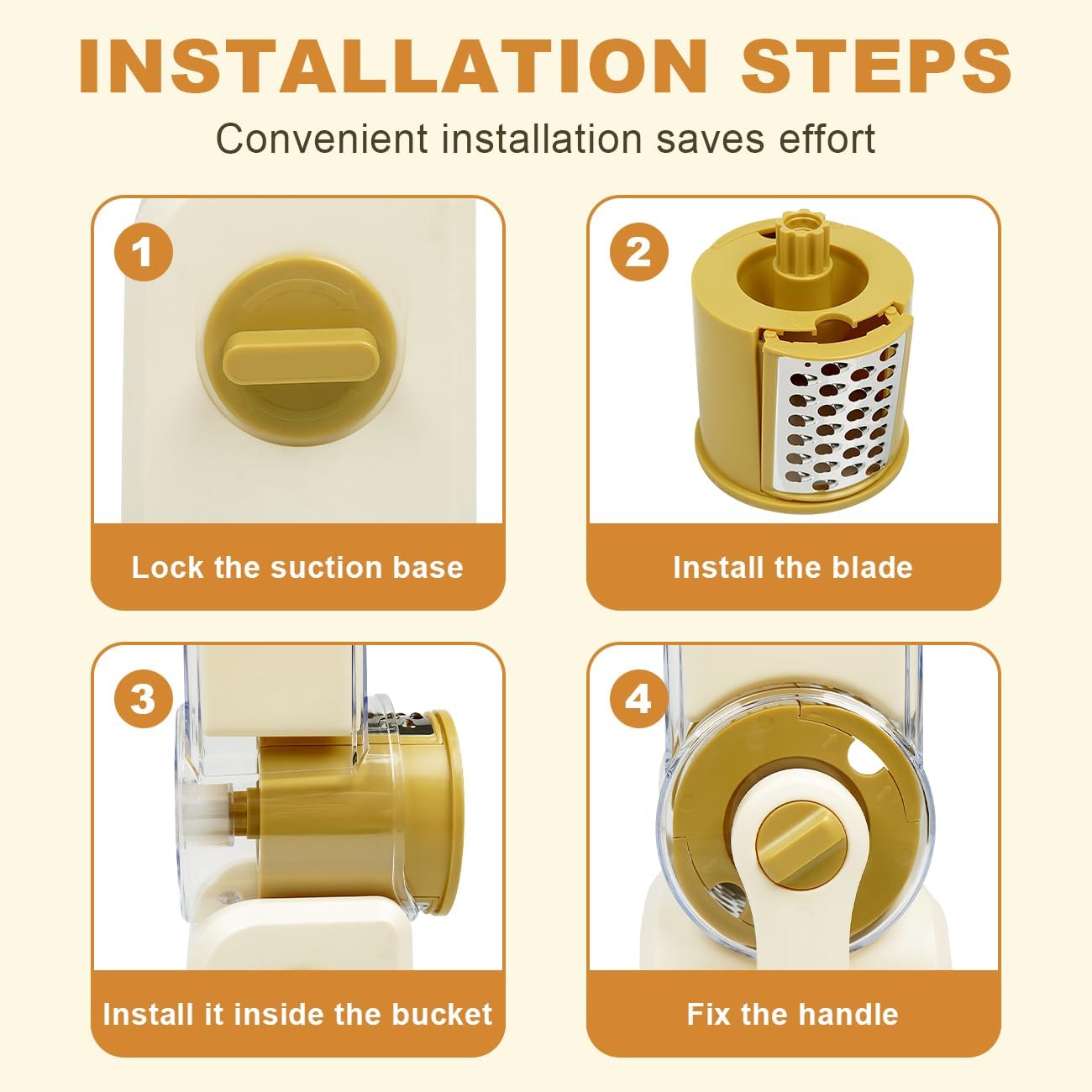 3 in 1 Cheese Grater, Rotary Cheese Grater with Handle for kitchen, Vegetable Slicer with 3 Replaceable Stainless Steel Blades,Peeler and Rubber Gloves (White)