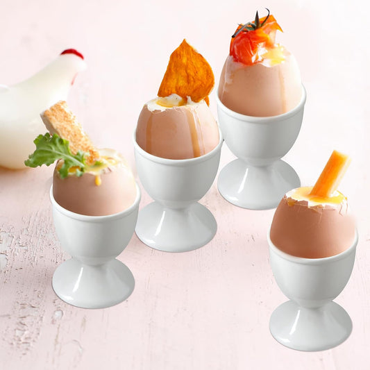 Cinf Ceramic Egg Cup Gift Set of 4 Porcelain Holder Breakfast Boiled Cooking Easy to Clean Childhood Memories Kitchen