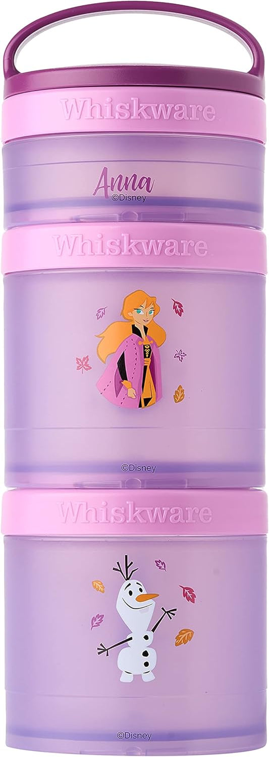 Whiskware Disney Princess Frozen, Stackable Snack Containers for Kids, Durable Food Storage Containers for Daycare, Car, and Airplane Travel, Dishwasher Safe, Anna and Olaf