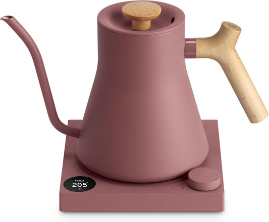 Fellow Stagg EKG Pro Electric Gooseneck Kettle - Pour-Over Coffee and Tea Pot, Stainless Steel, Quick Heating, Desert Rose with Maple Wood Handle, 0.9 Liter