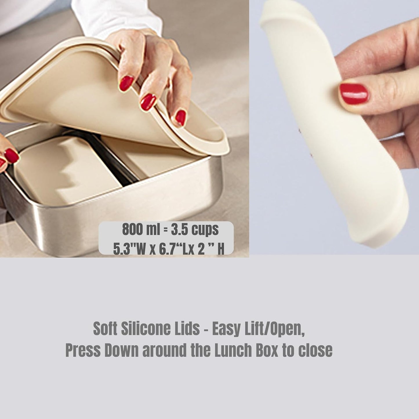 Flexibento - Leak proof Stainless Steel Lunch Box | Lunch Containers| Steel Bento Box |Sandwich Containers| Snack Containers |Metal lunch Box |Vanilla| 1 * 27 OZ+2 * 6.5 OZ|SIlicone lids