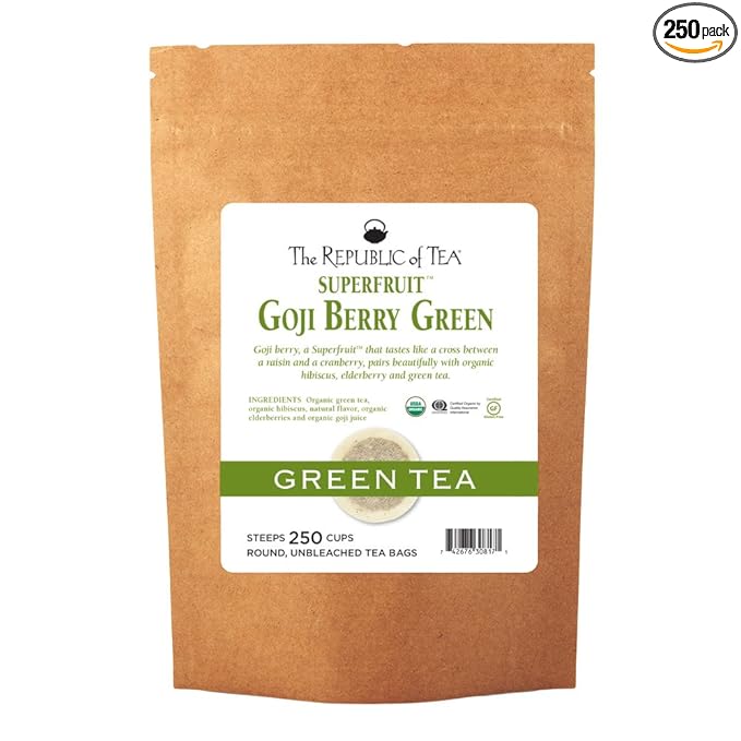 The Republic of Tea Organic Goji Berry Green Superfruit Tea, 250 Tea Bag Bulk, Antioxidant Goji Berry Tea