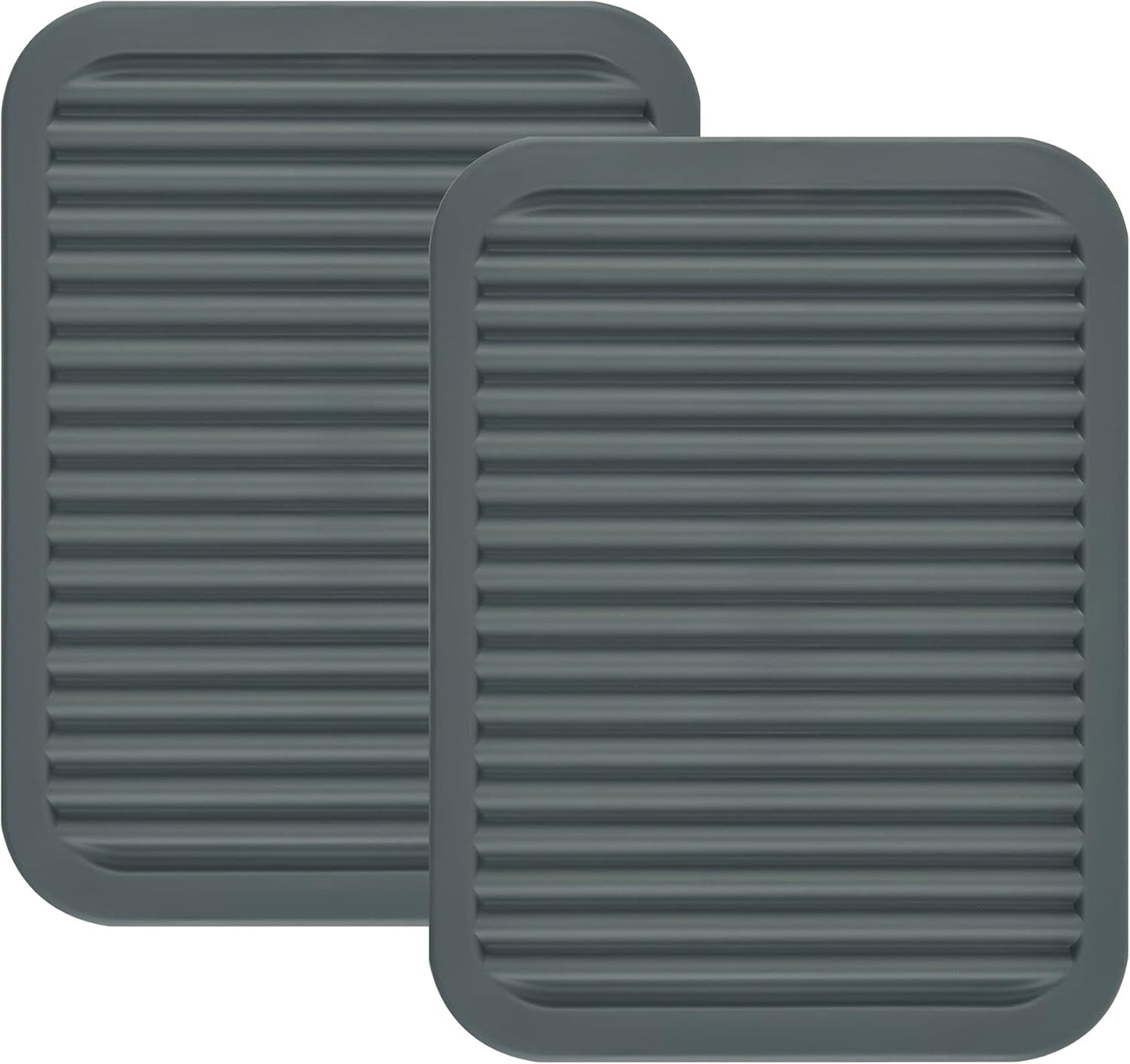 Silicone Trivets for Hot Pots and Hot Pans, Silicone Pads Mat Set, Heat Resistant Placements, Small Dish Drying Mat, Grey Rectangular Trivets Set of 2