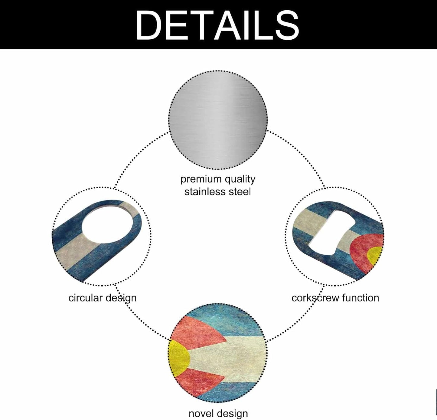 Colorado Flag Stainless Steel Bottle Opener Vintage Colorado State Flag Blue White Stripe Red Yellow Flat Beer Bottle Opener Keychain for Home Kitchen Bar Restaurant Party Birthday Gift