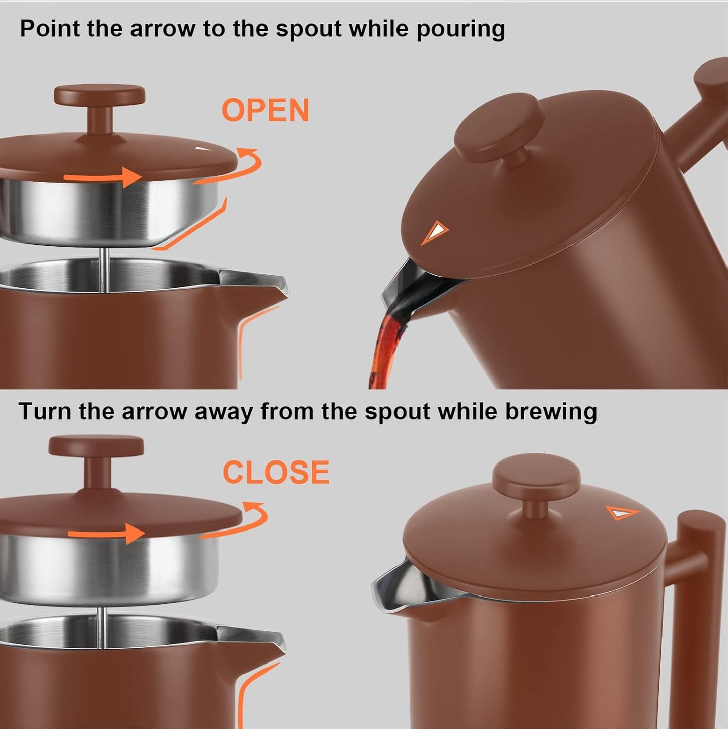 Secura French Press Coffee Maker, 304 Grade Stainless Steel Insulated Coffee Press with 2 Extra Screens, 34oz (1 Litre), Coffee