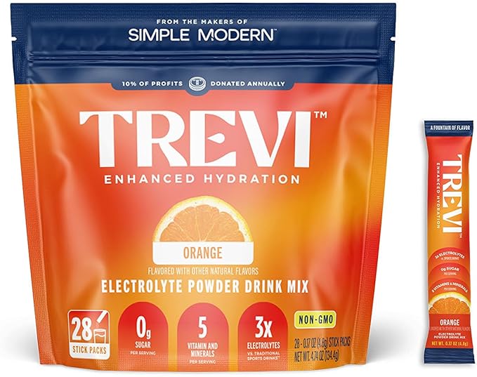 TREVI™ Sugar Free Electrolytes - Drink Mix Hydration Powder Packets - 28 Count - Orange