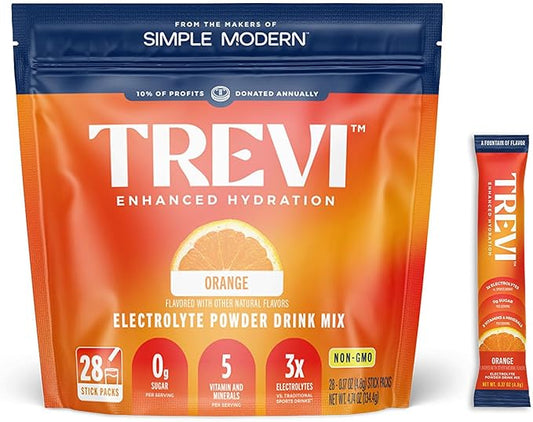 TREVI™ Sugar Free Electrolytes - Drink Mix Hydration Powder Packets - 28 Count - Orange