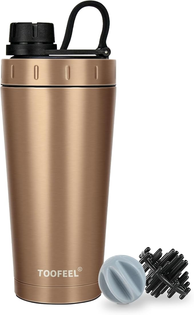 TOOFEEL Insulated Protein Shaker Bottle - 20 oz Stainless Steel Shaker Cups for Protein Shakes, Stays Cold/Hot, Double Walled Vacuum Metal Protein Shaker, BPA Free Leakproof Gym Shaker Bottle