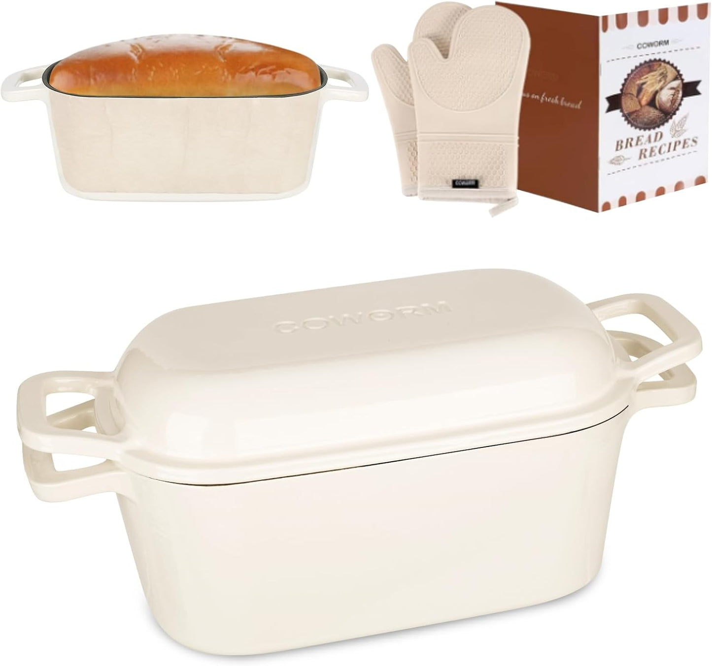 Oval Enameled Cast Iron Dutch Oven with Lid - 3.6QT Sourdough Bread Pans for Baking