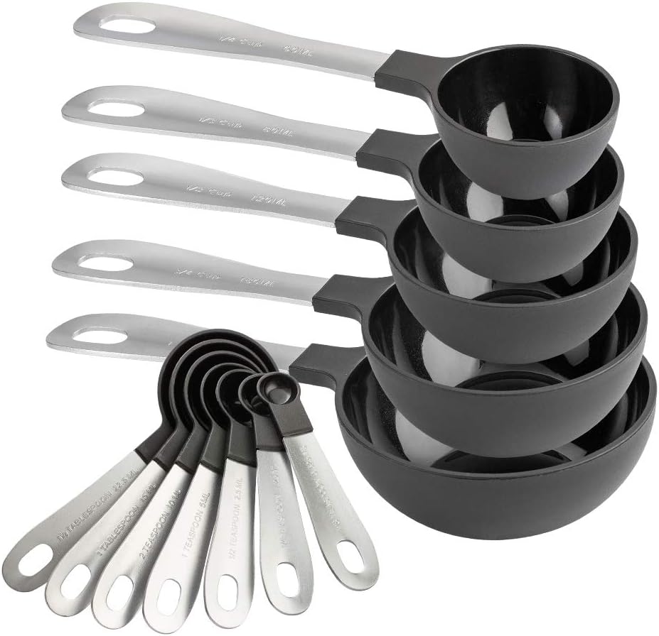 COOK WITH COLOR Measuring Cups Set and Measuring Spoon Set, Stainless Steel Handles, Nesting Kitchen Measuring Set, Liquid Measuring Cup Set, 12 PC Stainless Steel, Black
