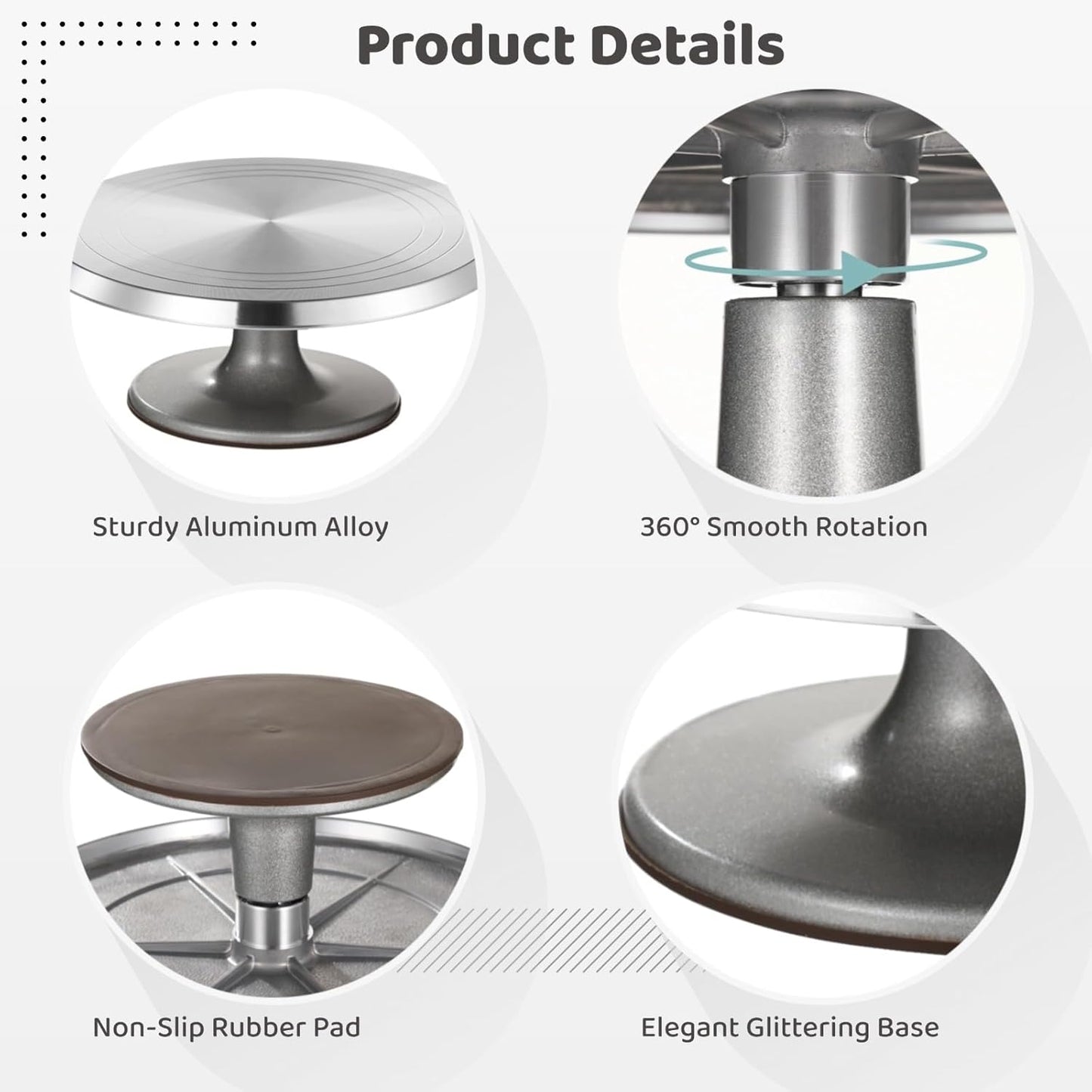 OMISTAR Aluminium Alloy Revolving Cake Stand, 12 in Cake Decorating Turntable, Non-Slip Rotating Platform, Smooth 360° Rotations for Cake Decorating and Baking Parties