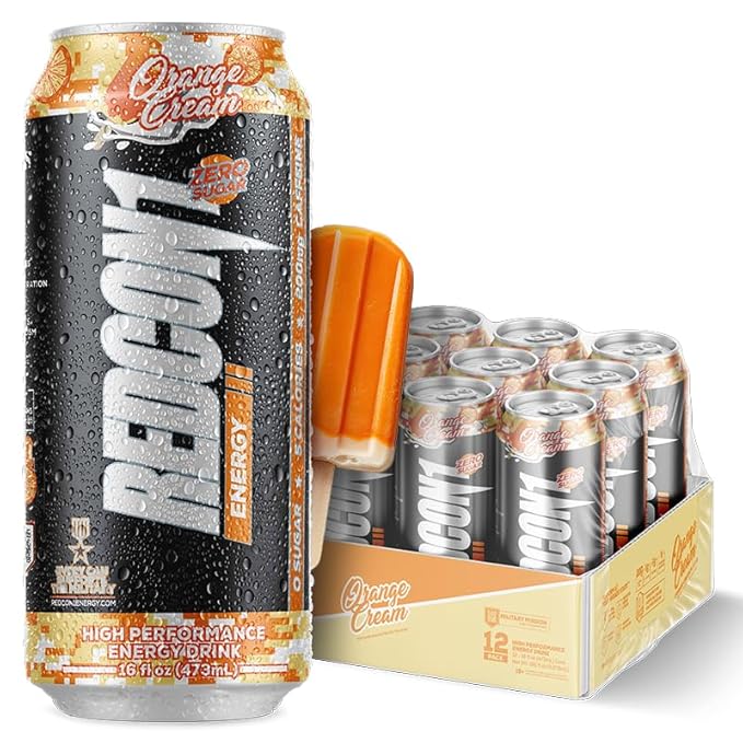 REDCON1 Energy High Performance Drink, Orange Cream - Zero Sugar Energy Drink with Alpha GPC Nootropic - 200mg of Natural Caffeine from Green Coffee Beans - Vitamin B6, B12 & B5 to Boost Mood (12 ct)