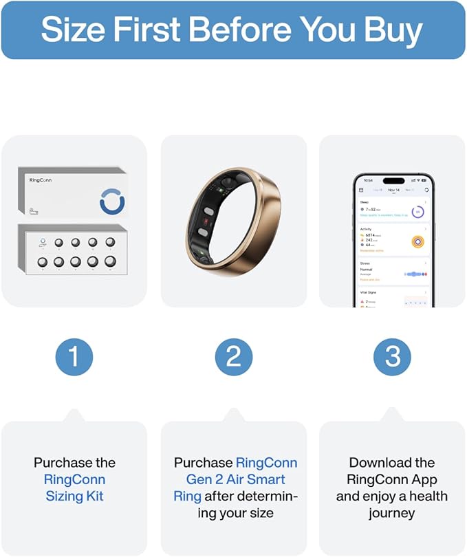 RingConn Gen 2 Air, Ultra-Thin AI Smart Ring, 10-Day Battery Life, Fitness/Sleep/Stress/HR Tracker for Women&Men, No App Fee for Standard Features, iOS & Android Compatible (Size 12, Dune Gold)