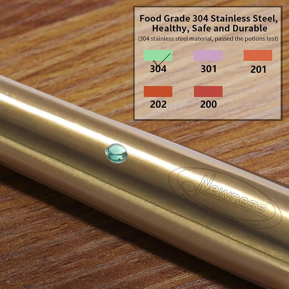 Newness Soup Ladle, [Rustproof, Heat Resistance, Integral Forming] Durable 304 Stainless Steel Soup Spoon with Vacuum Ergonomic Round Handle, Cooking Spoon for Kitchen, 13.7 Inches, Gold