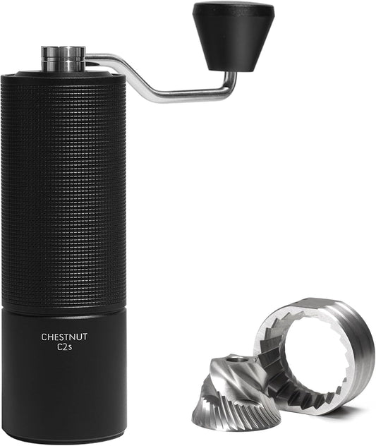 TIMEMORE Manual Coffee Grinder Stainless Steel Conical Hand Grinder Burr Chestnut C2S Internal Adjustable Setting Capacity 20g Pour Over Mocha Coffee for Travel, Camping, Home Black