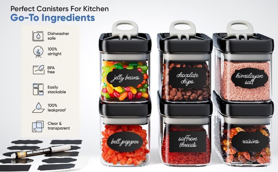 Chef's Path - Airtight Storage Boxes Set - 10 Labels and Markers - Kitchen and Pantry Storage - BPA Free - Plastic Storage Boxes with Upgraded Lids (6 Pieces - 1.5L)