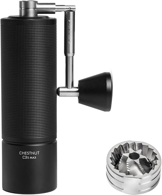 TIMEMORE Manual Coffee Grinder Chestnut C3S Max Capacity 30g with CNC Stainless Steel Conical Burr, Internal Adjustable Setting, Double Bearing Positioning for Home/Travel/Camping - Black