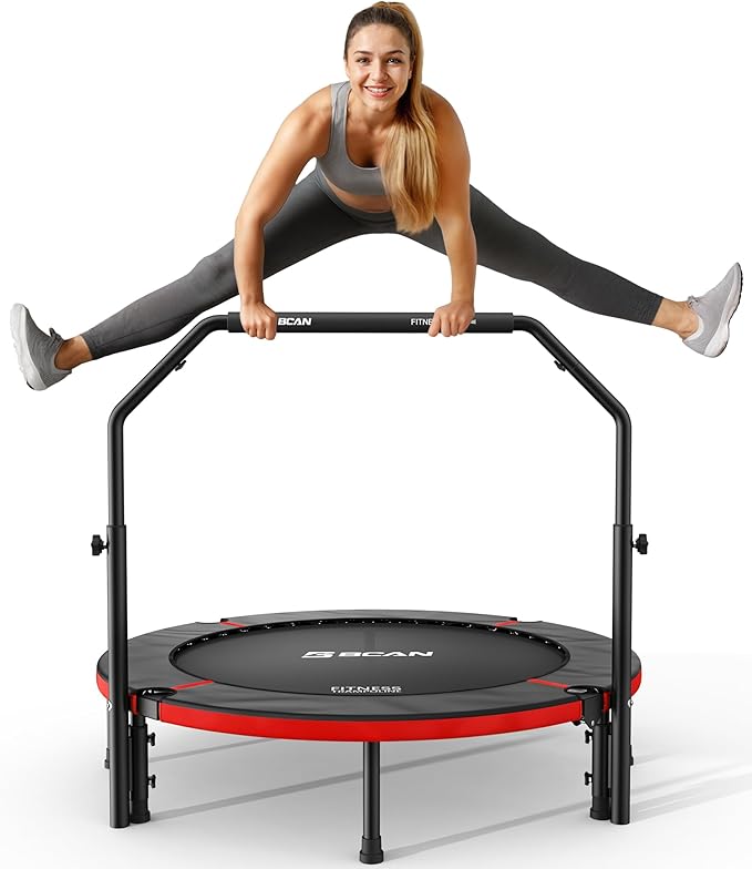BCAN 40"/48" Foldable Mini Trampoline, Rebounder Trampoline for Adults, U/T Shape Adjustable Foam Handle, Exercise Rebounder for Adults Indoor/Garden Workout, Max Load 330lbs/440lbs