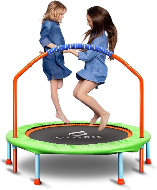 CLORIS 38in/48in Folding Trampoline - Max Load 220lbs / 450lbs Mini Trampoline Rebounder Trampoline for Adults with Adjustable Foam Handle, with safty Padded Cover Best Gift for Kids/Adult
