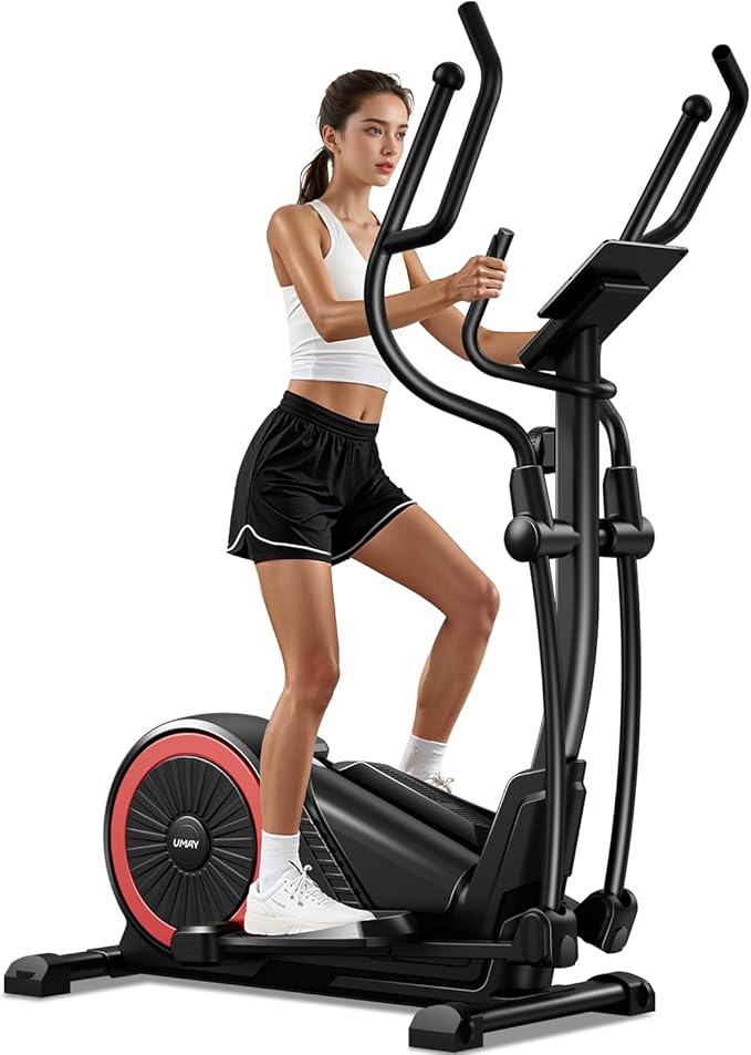 UMAY Elliptical Machine for Home, Elliptical Exercise Machine with 8 Levels Resistance & Pulse Rate Grips, Silent Magnetic Elliptical Trainer with 15.5" Stride and LCD Monitor