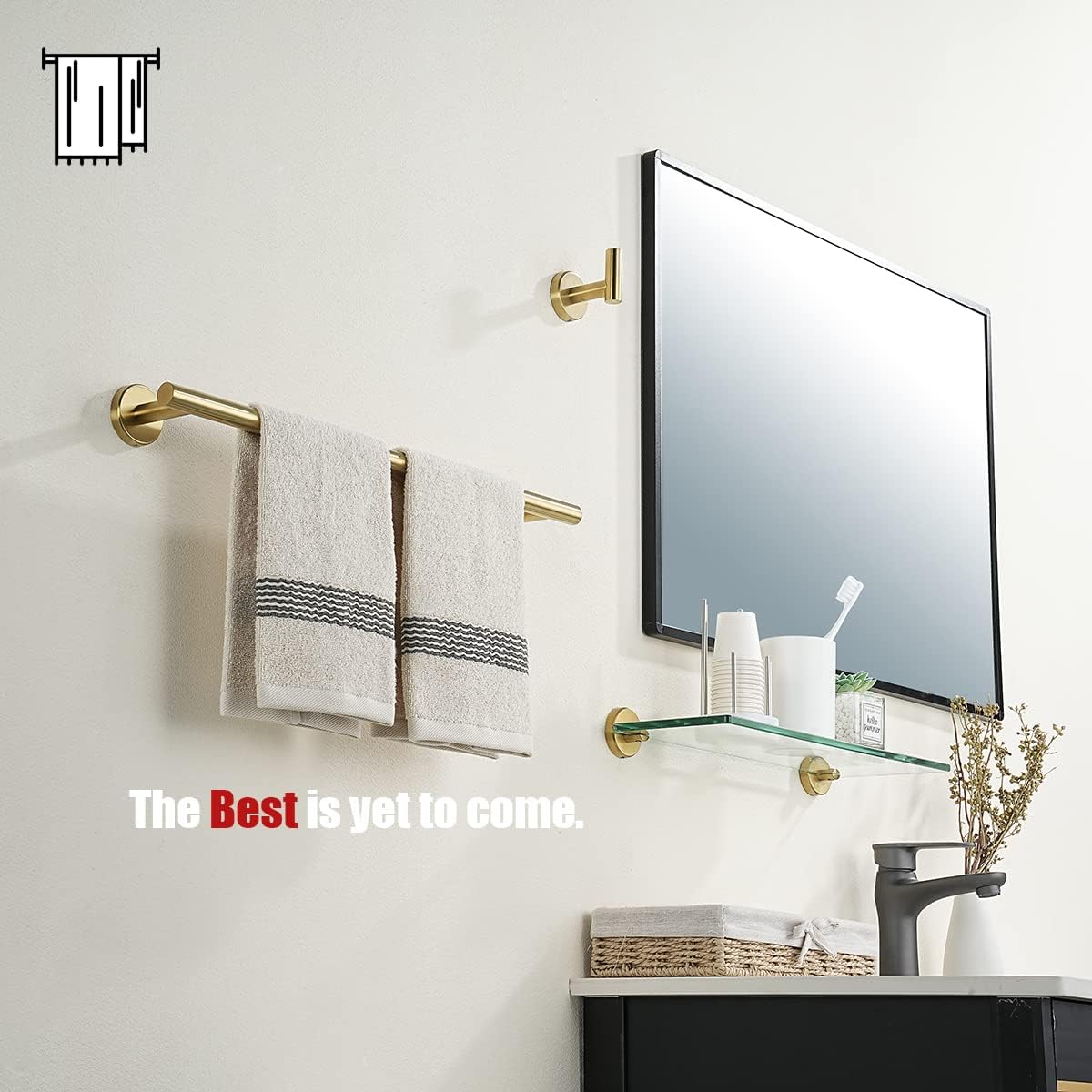 JQK Towel Bar Brushed Gold, 20.5 Inch 304 Stainless Steel Thicken 0.8mm Towel Rack Bathroom, Towel Holder Wall Mount, Useable Length 18 Inch 2 Pack, TB110L18-BG-P2