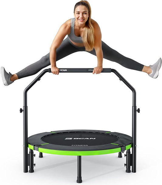 BCAN 40"/48" Foldable Mini Trampoline, Rebounder Trampoline for Adults, U/T Shape Adjustable Foam Handle, Exercise Rebounder for Adults Indoor/Garden Workout, Max Load 330lbs/440lbs