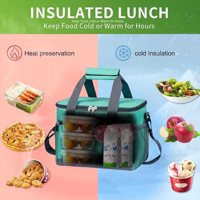 iknoe Large Foldable Cooler Bag, 8.5L Insulated Lunch Bag, Leakproof Lunch Cooler Tote with Multi-Bag Design Suitable for Beach, Picnic and Office Use,Mint Green 15-Can