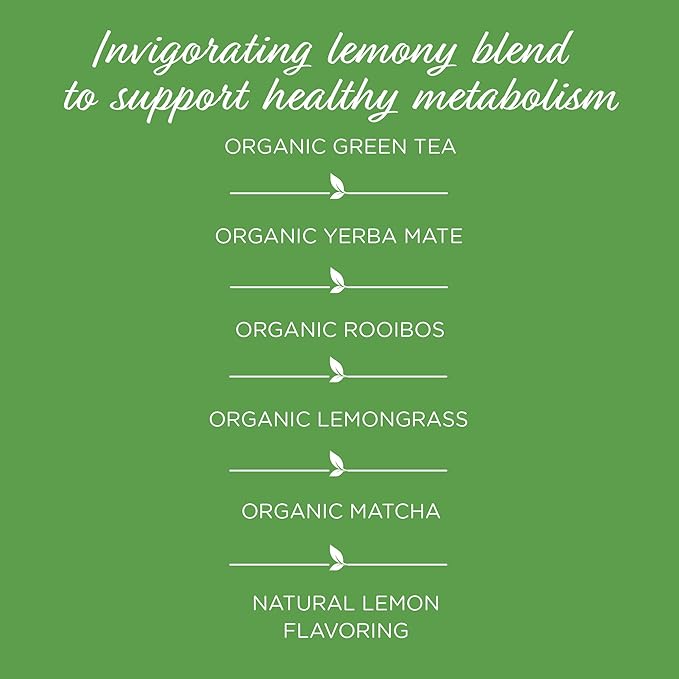 The Tea Spot Organic Keep Fit Green Tea with Yerba Mate and Matcha for Metabolic Support | Blend of Green Tea, Matcha, Yerba Mate, Rooibos, Lemongrass and Lemon Flavor | Caffeine-Free 15 Tea Bags