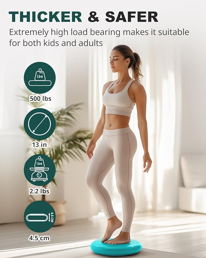 Trideer Wobble Cushion with Inflation Pump - Wiggle Seat for Sensory Kids(Multiple Colors), Balance Disc (Extra Thick)