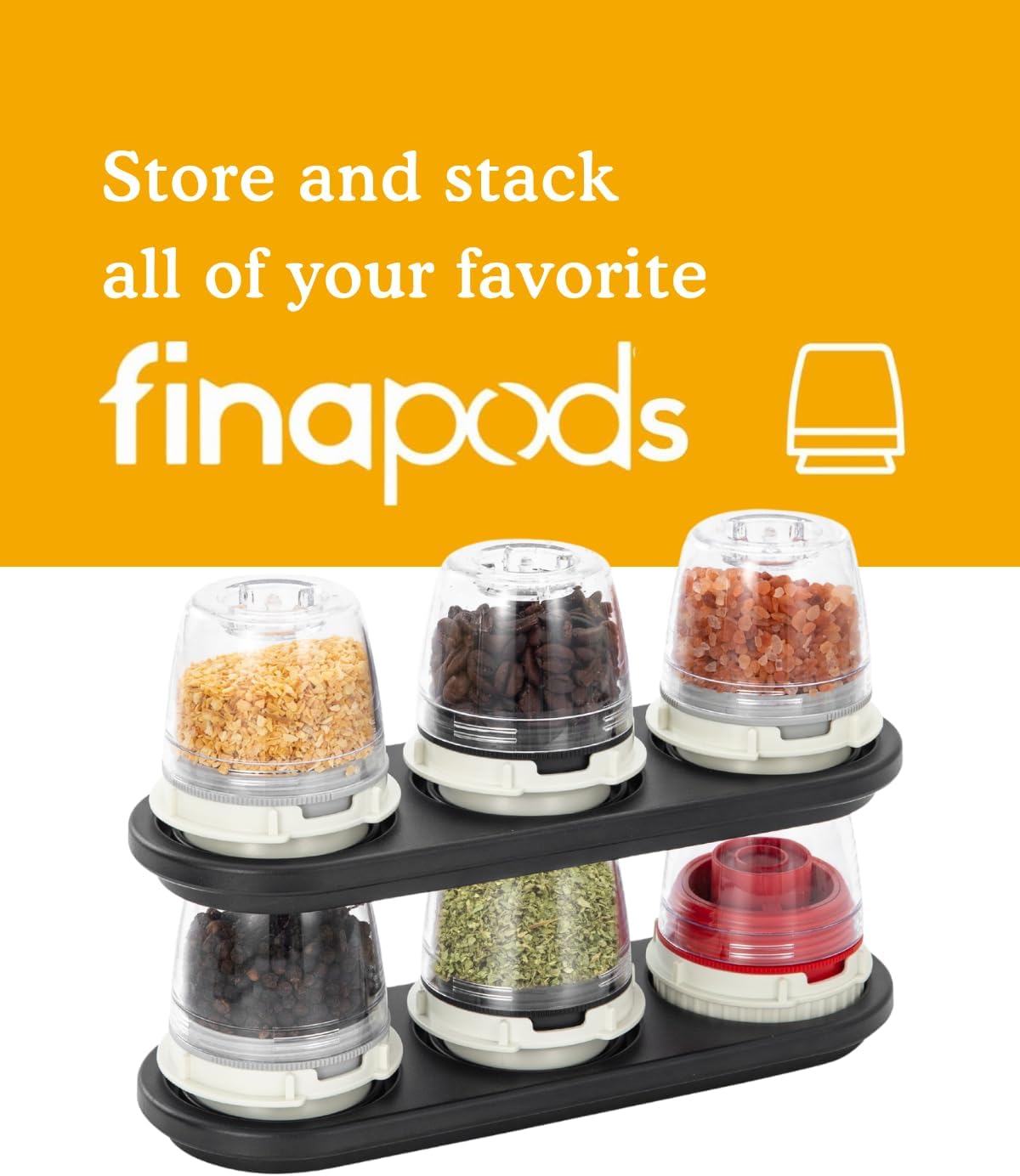 FinaMill Salt and Pepper Mill Tray, Stackable FinaPod Storage, Stylish Kitchen Accessories for Spice Grinder, Gift-Ready - Black Trio Stackable Tray