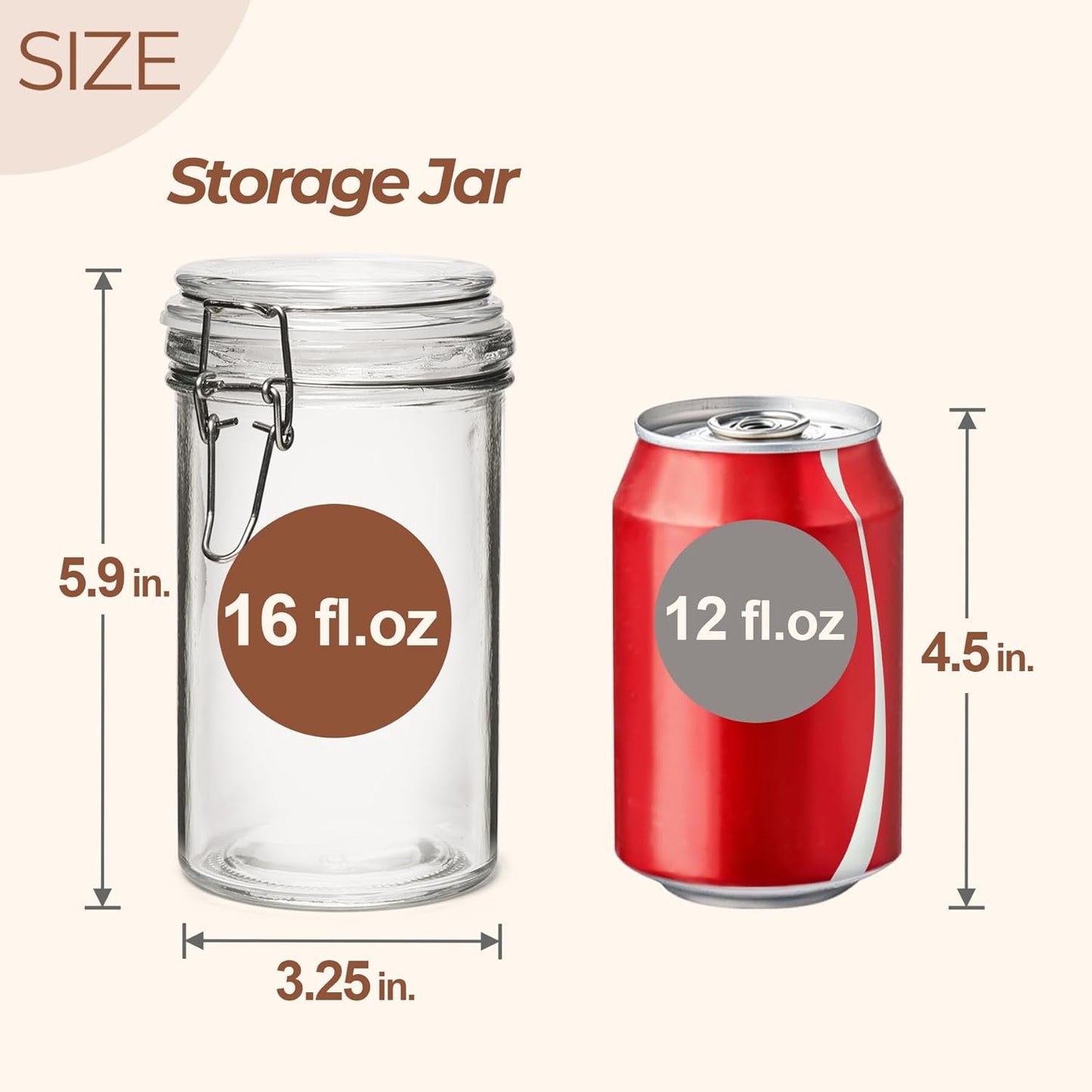 ComSaf Glass Jars with Airtight Lid Set of 6，Mason Jars 16 oz with Lids, Pint Jar, Canning Jar, Airtight Canister with Seal Wire Clip Fastening for Vanilla, Pickle, Cookie, Honey