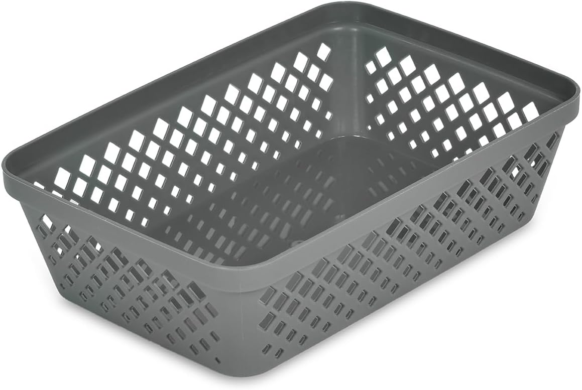 Glad Plastic Storage Basket Set - Multipurpose Drawer Trays, Kitchen Pantry Containers, and Bathroom Bins - 6 Pack Medium Organizers, Grey