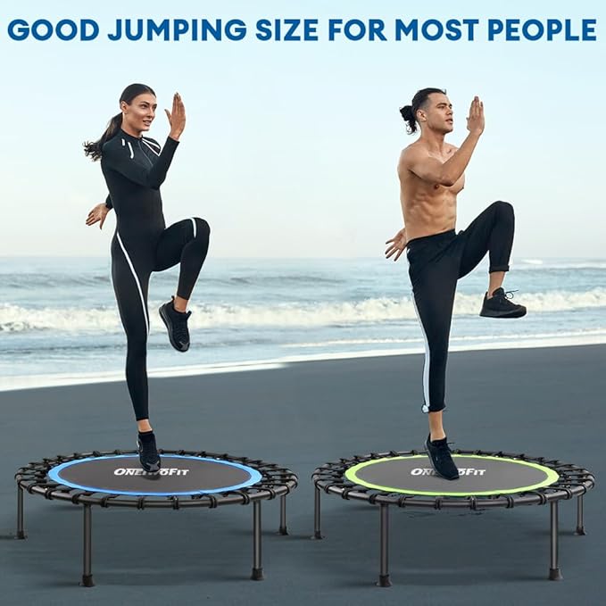 ONETWOFIT 42"/45" Rebounder Trampoline for Adults, Silent Mini Trampoline Indoor Exercise Fitness Trampoline Bungee Rebounder Workout Max Load 330lbs