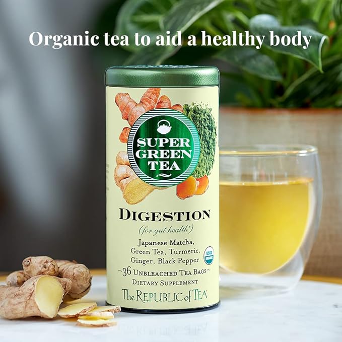 The Republic of Tea - Organic Digestion SuperGreen Tea Tin, 36 Tea Bags, Naturally Caffeinated Japanese Matcha and Green Tea