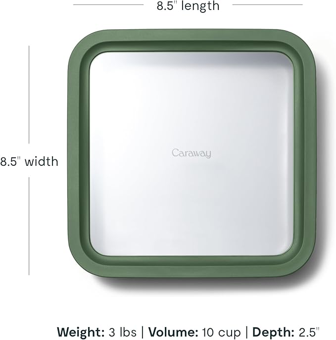Caraway 2pc Glass Food Storage Set - 10 Cup Food Containers (2) - Ceramic Coated - Non Toxic, Non Stick Lunch Box with Lids. Dishwasher, Oven, & Microwave Safe - Sage