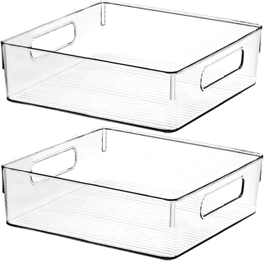 Clear Plastic Storage Bins, Pantry Organizers and Storage or Kitchen Organization and Storage Containers Bins for Organizing, Fridge, Freezer, Bathroom, Pantries, Refrigerator, Cabinet Organizer Bin