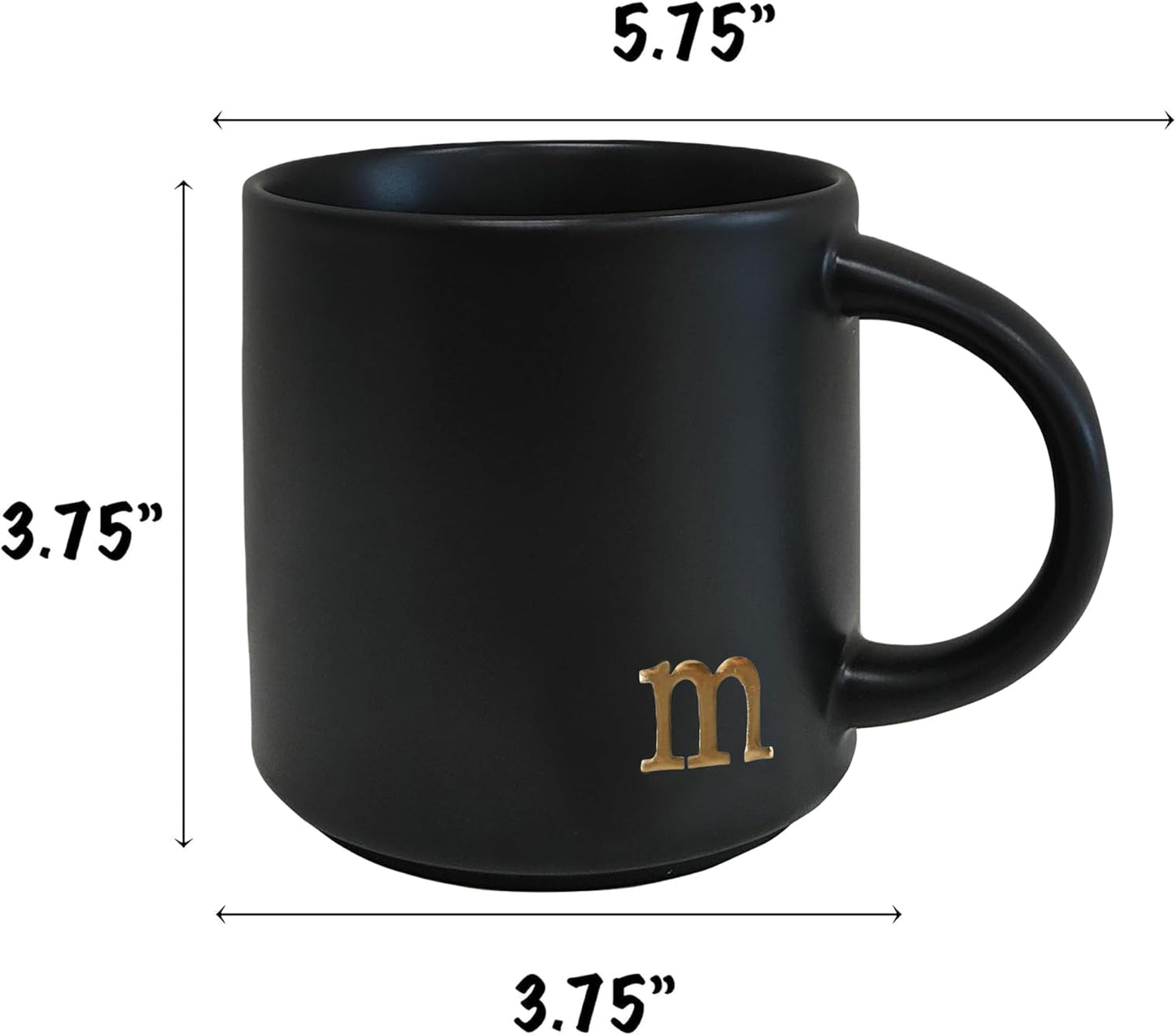 COLLECTIVE HOME - Black Monogram Ceramic Mugs, 15 oz Golden Initial Coffee Cups, Elegant Alphabet Tea Mugs, Personalized Halloween Mug with Gift Box, Perfect for Office and Home Décor (m)