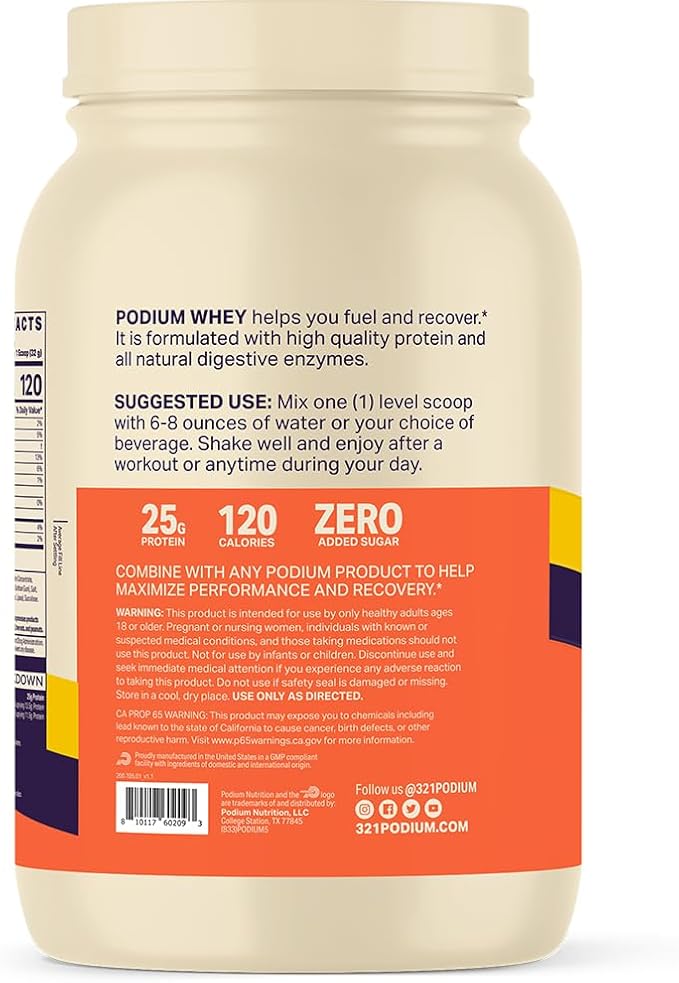 Podium Nutrition, 100% Whey Protein Powder, 25 Servings, 25g of Whey Protein Per Serving, Maple Butter Pancake, Gluten Free, Soy Free, No Artificial Colors
