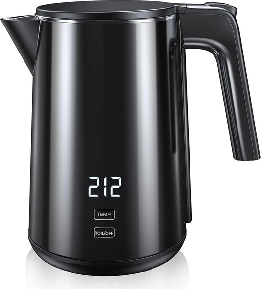 Electric Kettle, Double Wall Stainless Steel Cool Touch Water Boiler Heater, 7 Temperature Control Teapot, 4H Keep Warm, 1.0L 1200W Fast Heat with Auto Shut-Off, Boil-Dry Proof Coffee Tea Pot, Black