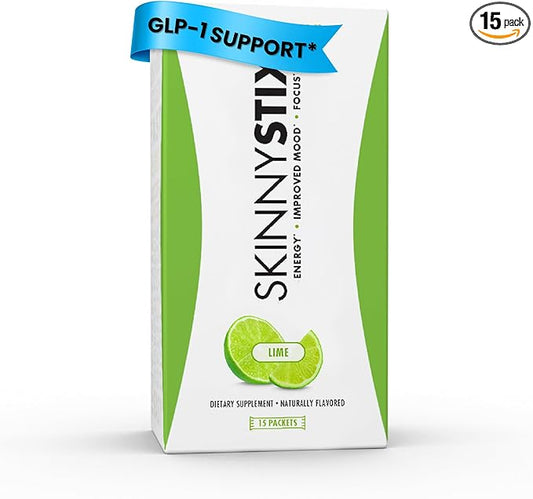 SkinnyStix Lime GLP-1 Support Powder Energy Drink, Metabolic Support, Appetite Control, Natural Energy Boost | 15 Single-Serving Packets
