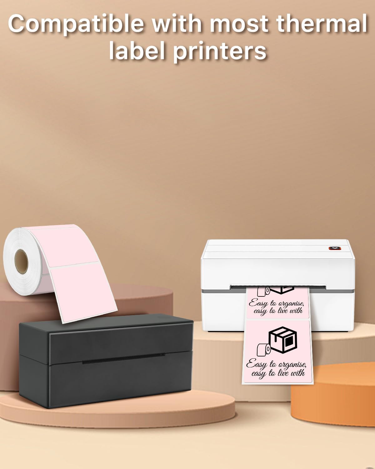 iEager Pink Square Thermal Label Stickers, 3" x 3" Self-Adhesive Square Direct Thermal Labels with Perforation Line, 500 Sheets/Roll