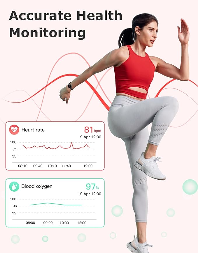 Fitness Tracker, Round Fitness Watches for Women with Bluetooth Call Heart Rate Monitor Sleep Tracker Calorie/Step Counter, Birthday Gift for Women Lady Mom Waterproof (Black)