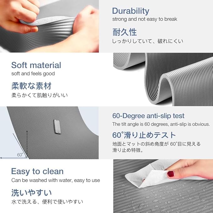 Thick Yoga Mat Non Slip, Large Size 72" L x 32" W x 0.6" TH, Premium Exercise & Fitness Mat with Carrying Strap and Bag, Workout Mats for Home