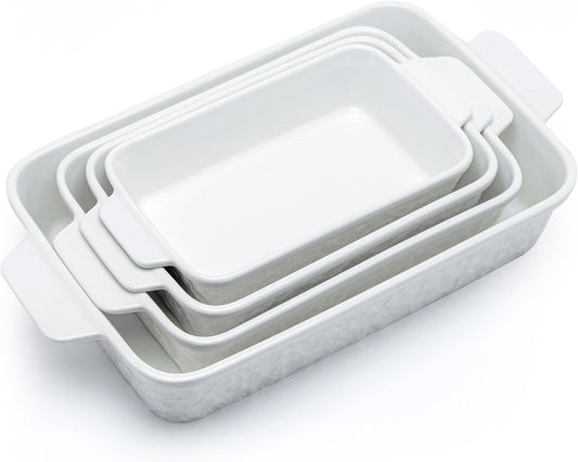 Casserole Dishes for Oven, Baking Dishes, Ceramic Bakeware Sets of 4, Rectangular Baking Pan Set with Handles for Baking, Casserole, Kitchen, Wedding Gift,White