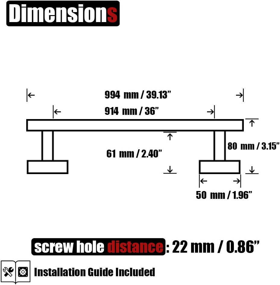 JQK Bath Towel Bar Black, 39 Inch 304 Stainless Steel Thicken 1mm Single Towel Rack for Bathroom, Towel Holder Wall Mount, Useable Length 36 Inch, TB110L36-PB