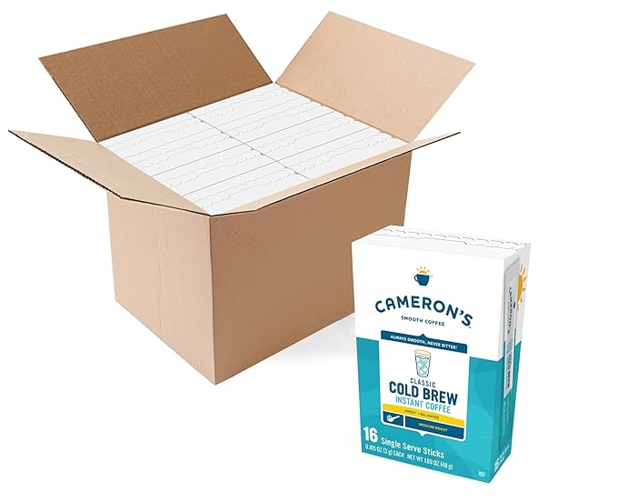 Cameron's Coffee Classic Cold Brew Instant Single Serve Sticks, Medium Roast , 100% Arabica , 128 Count