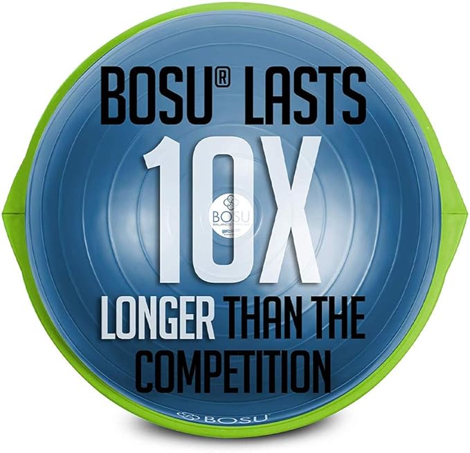 Bosu Balance Ball Exercise Trainer, Home Gym Equipment w/ Guided Workouts & Pump, 26", Blue - Inflatable Fitness Platform for Strength Training, Standing, Balancing, and Core Workout