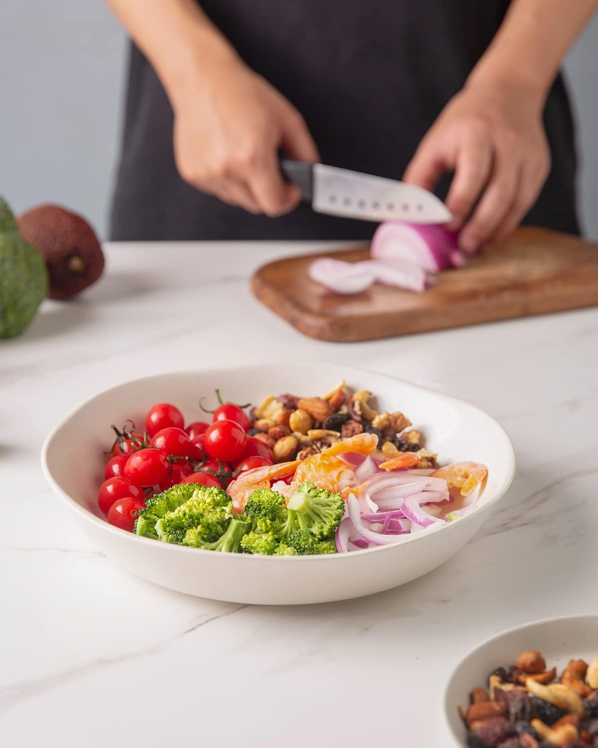 AmorArc 9.75'' Large Ceramic Pasta Bowls, 38oz Stoneware Wide Serving Bowls Set of 6 for Kitchen, Oven, Microwave&Dishwasher Safe Bowls with Wavy Rim for Fruit Pasta Salad Meal, Matte White