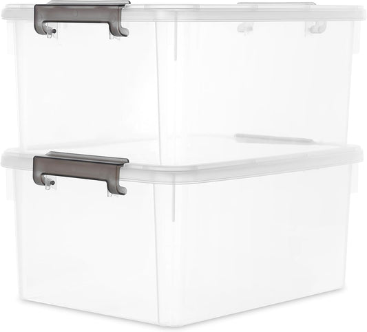 Citylife 17 QT Plastic Storage Bins with Latching Lids Stackable Storage Containers for Organizing Large Clear Storage Box for Garage, Closet, Classroom, Kitchen, 2 Packs